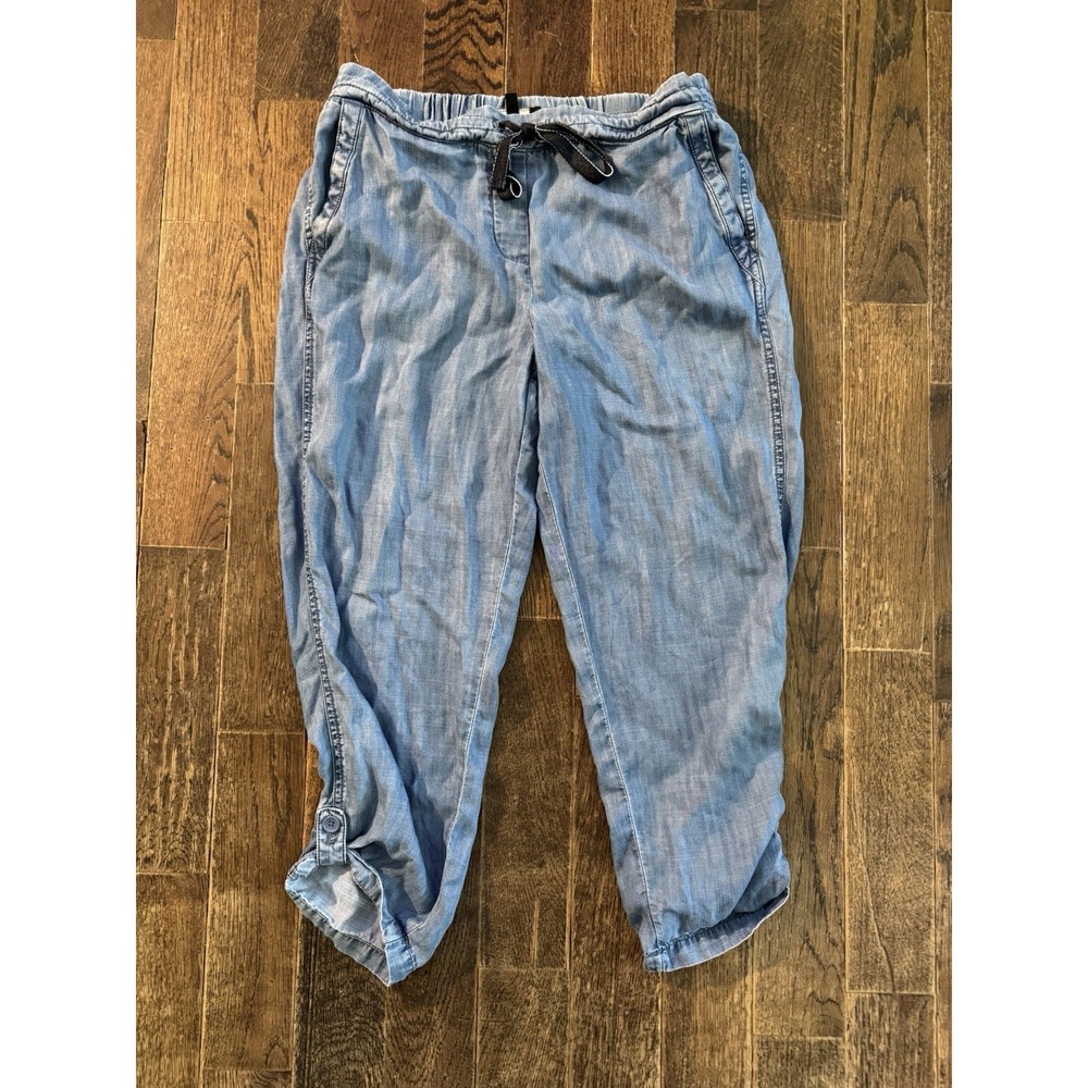Talbots Pants Pull On Women's 8P Blue Chambray Tapered Leg Cropped Relaxed Fit
